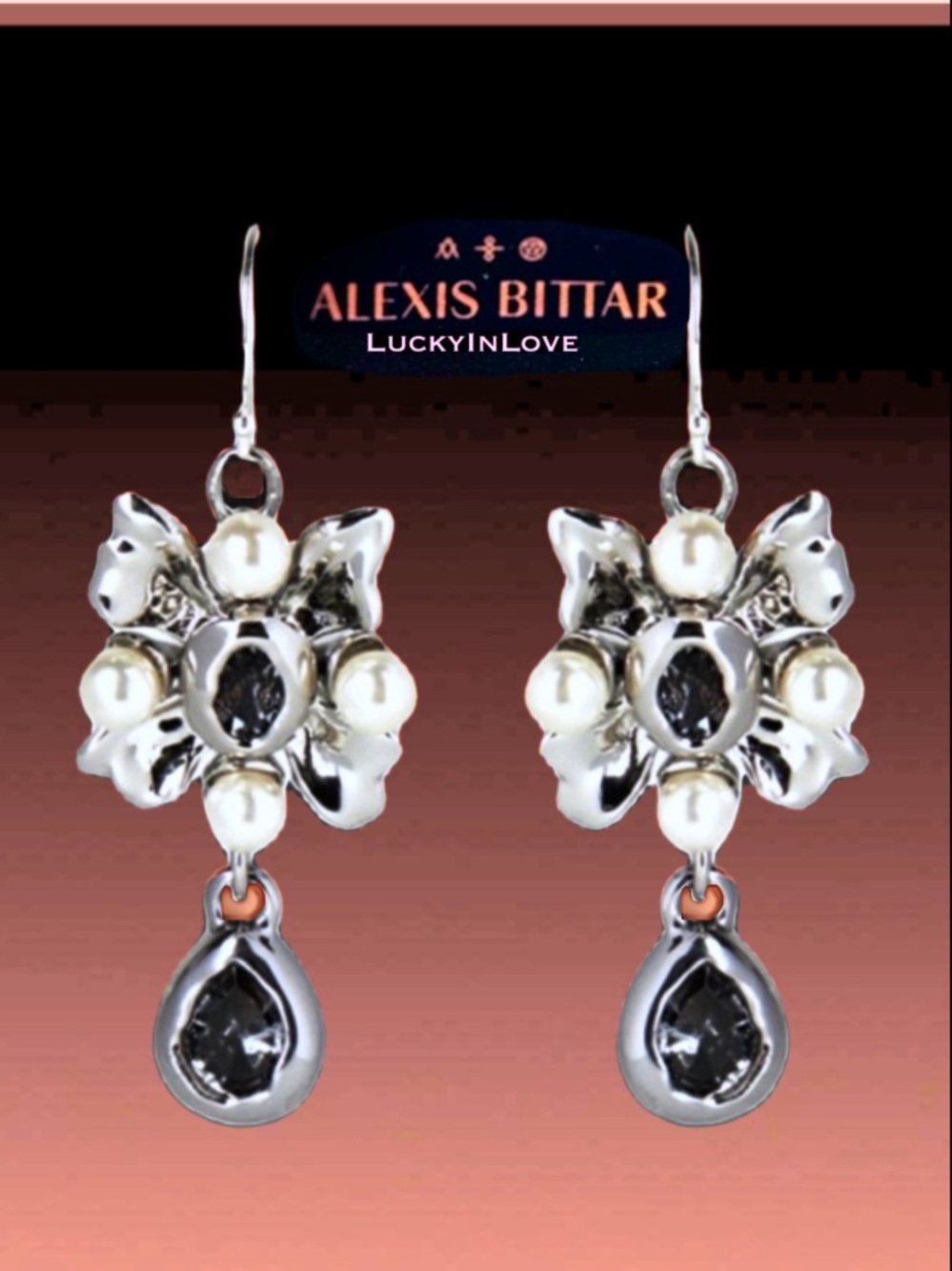 ALEXIS BITTAR •  Silver Byzantine Puffy Pearl  Flower Drop Earrings